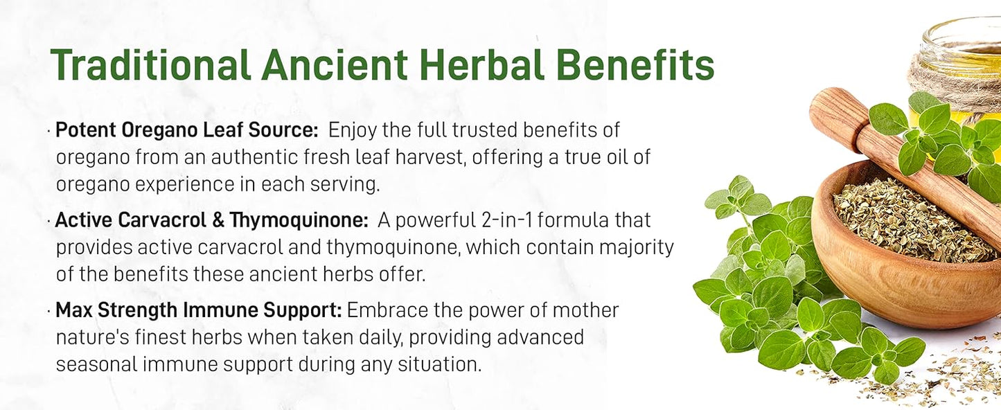 2 in 1 Oil of Oregano Oil 6000mg + Black Seed Oil, 300 Softgels, Immune Support
