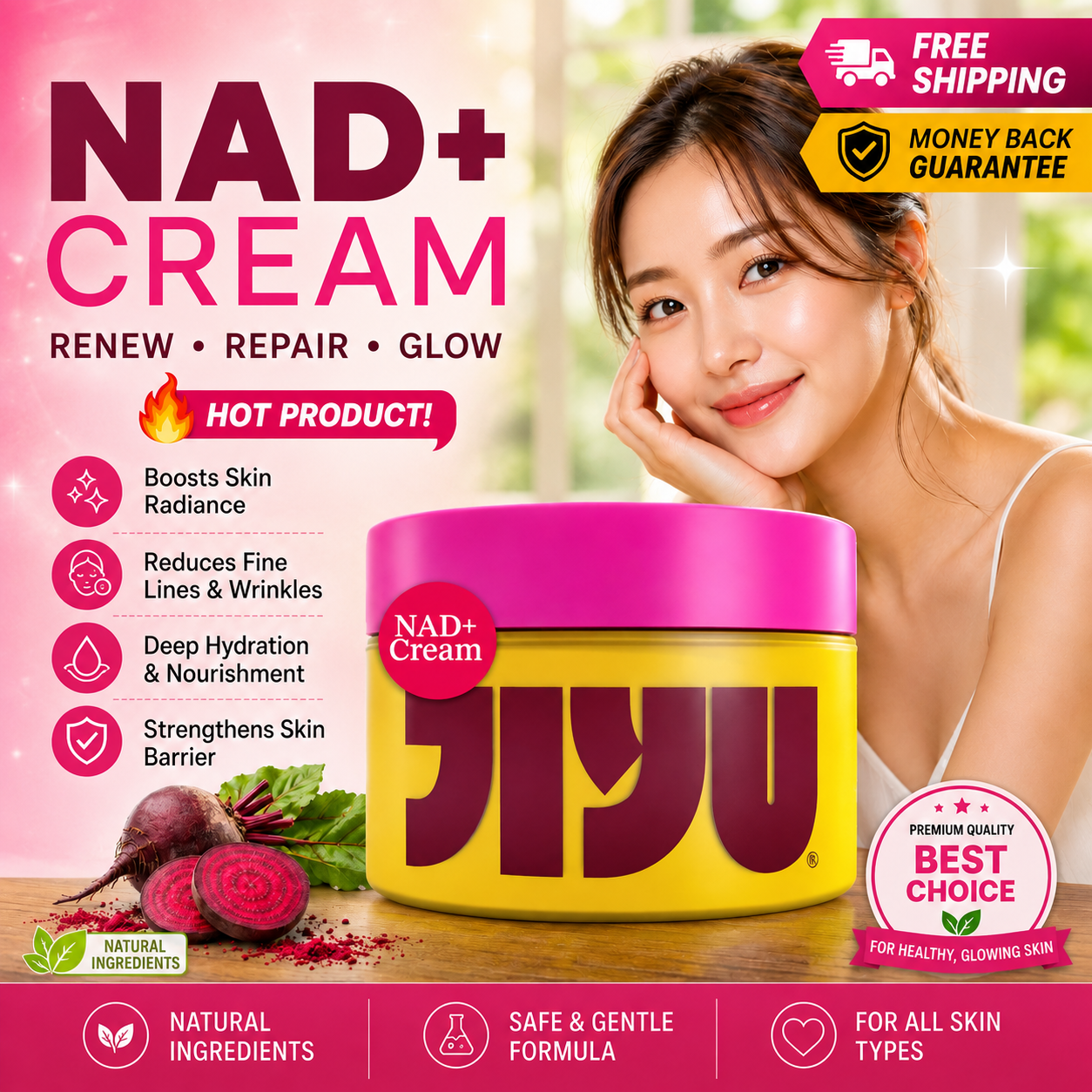 Jiyu NAD+ Korean Anti-Aging Moisturizing Face Cream For Firm & Radiant Skin 50g