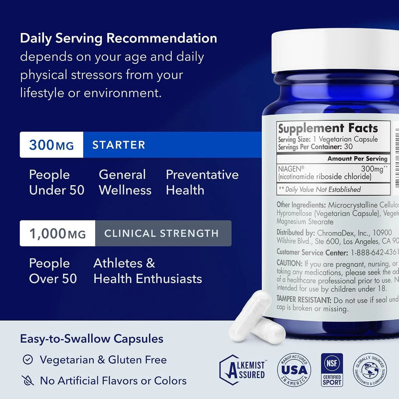 TRU Niagen Nicotinamide Riboside NR 300mg NAD+ Anti‑Aging Booster, 90 Count