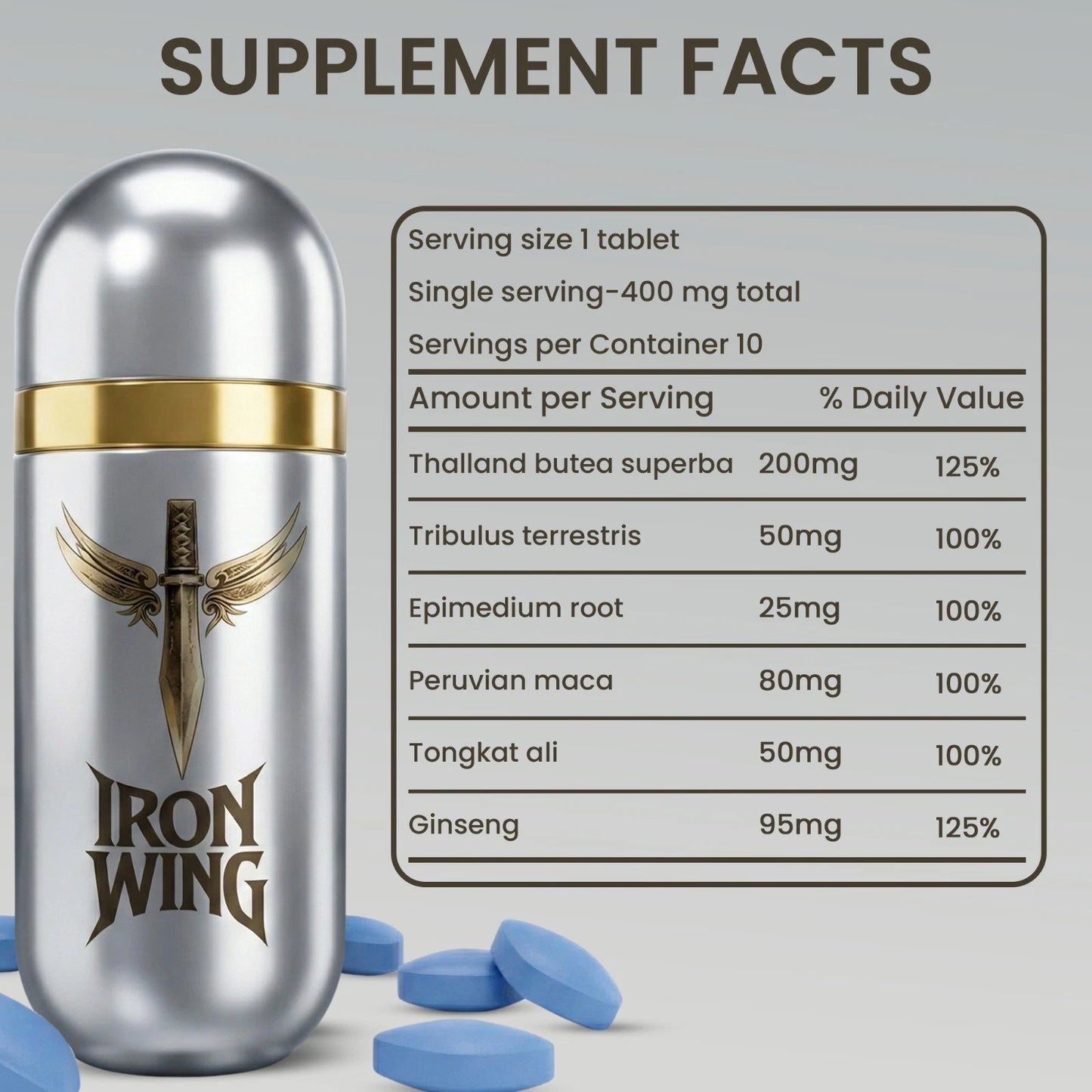 Golden Bullet herbal vitality formula featuring Butea Superba, Tribulus, Epimedium root & Ginseng