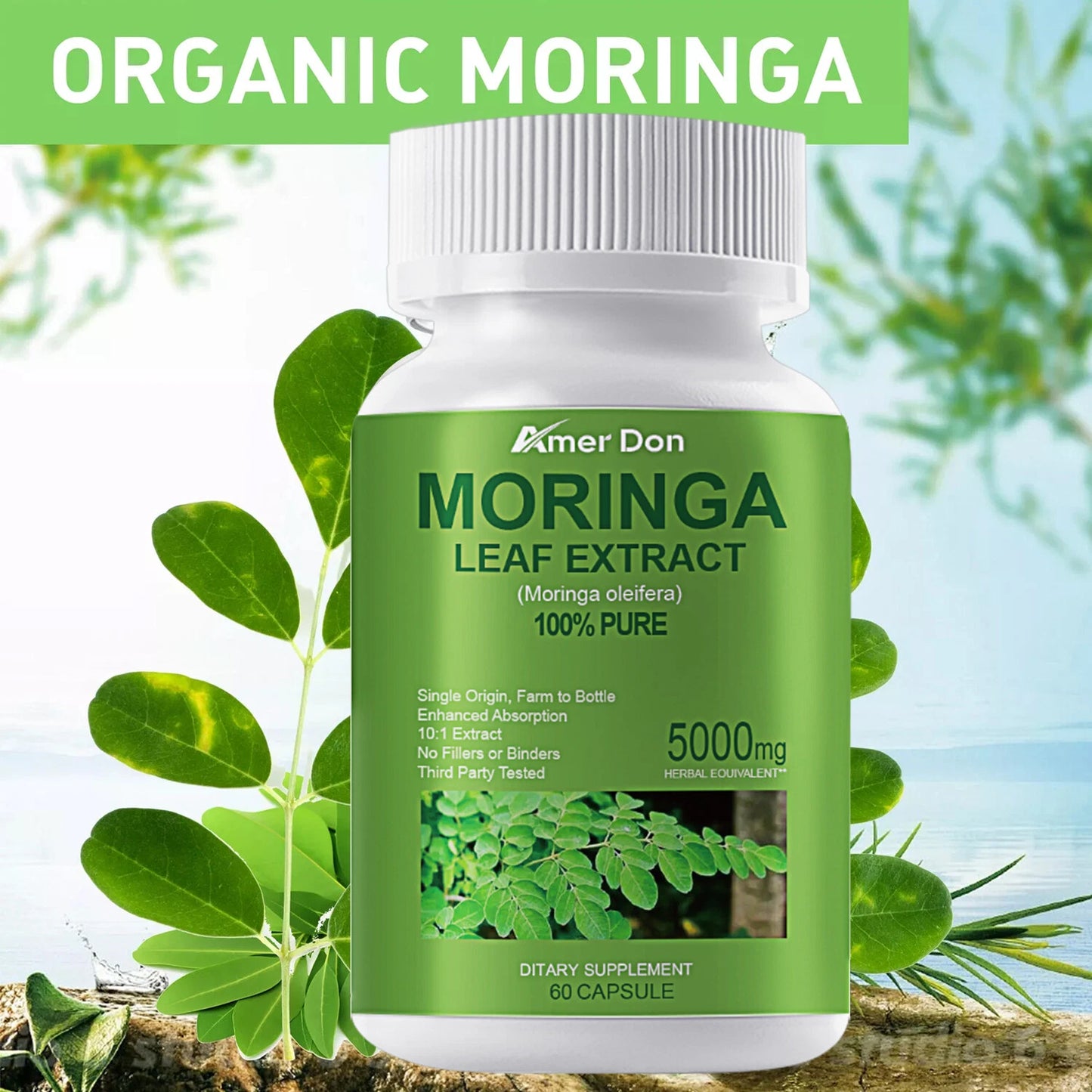 Organic Moringa Capsules - 5000mg Per Serving of Natural Pure Moringa Leaf
