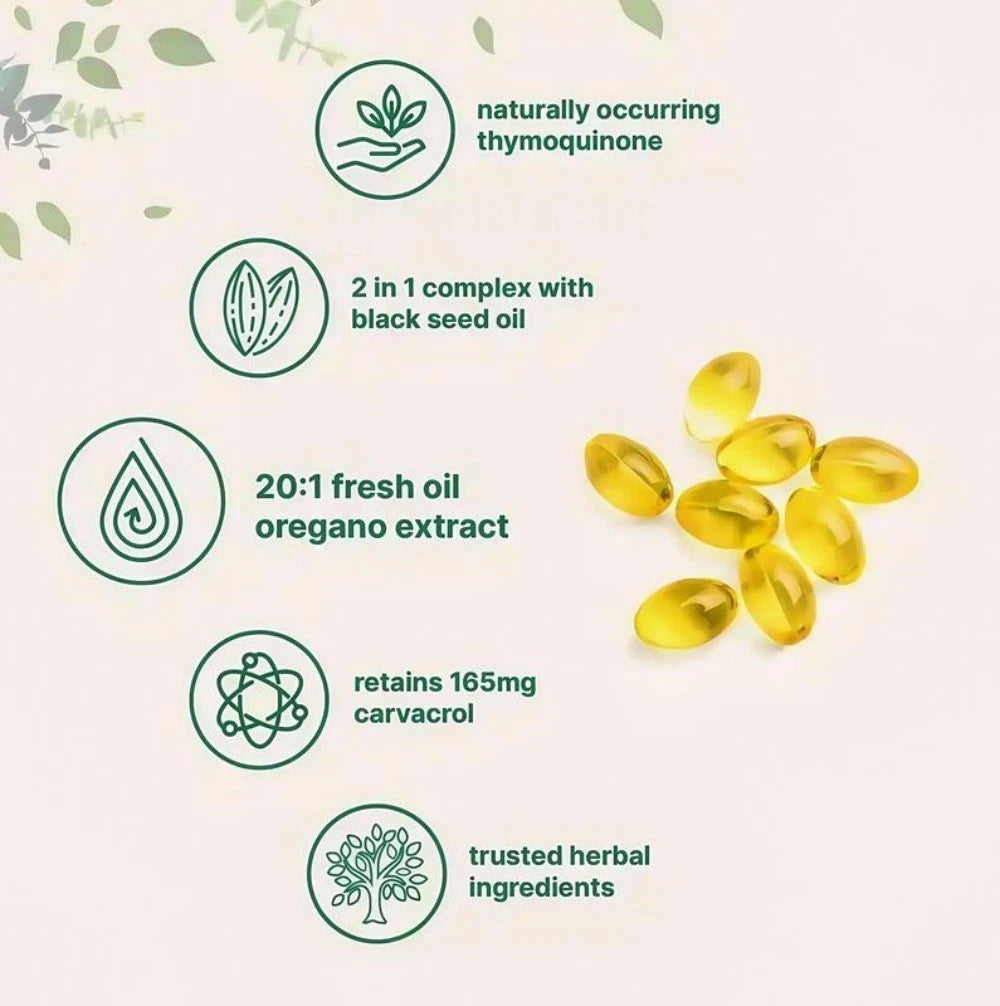 2 in 1 Oil of Oregano Oil 6000mg + Black Seed Oil, 300 Softgels, Immune Support