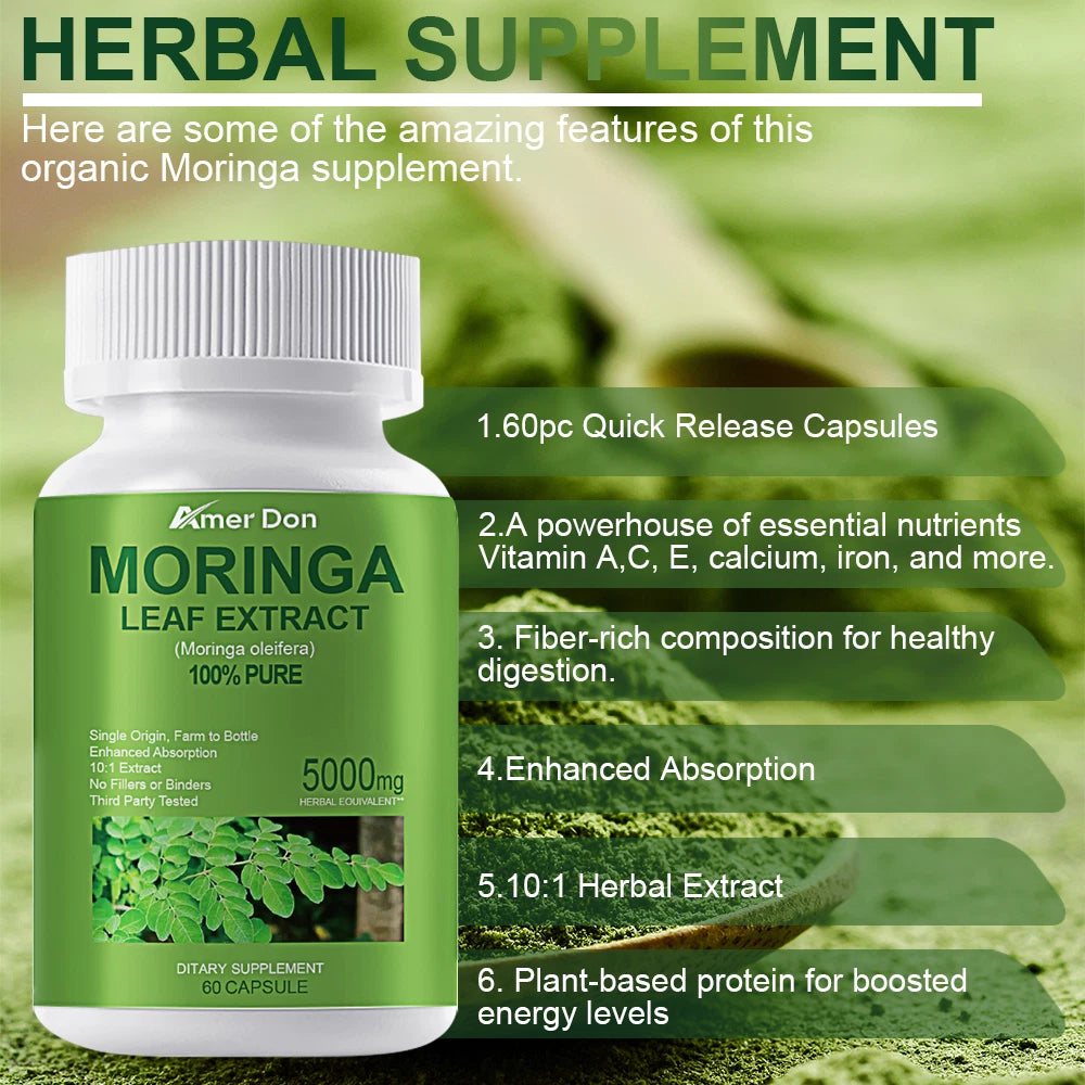 Organic Moringa Capsules - 5000mg Per Serving of Natural Pure Moringa Leaf