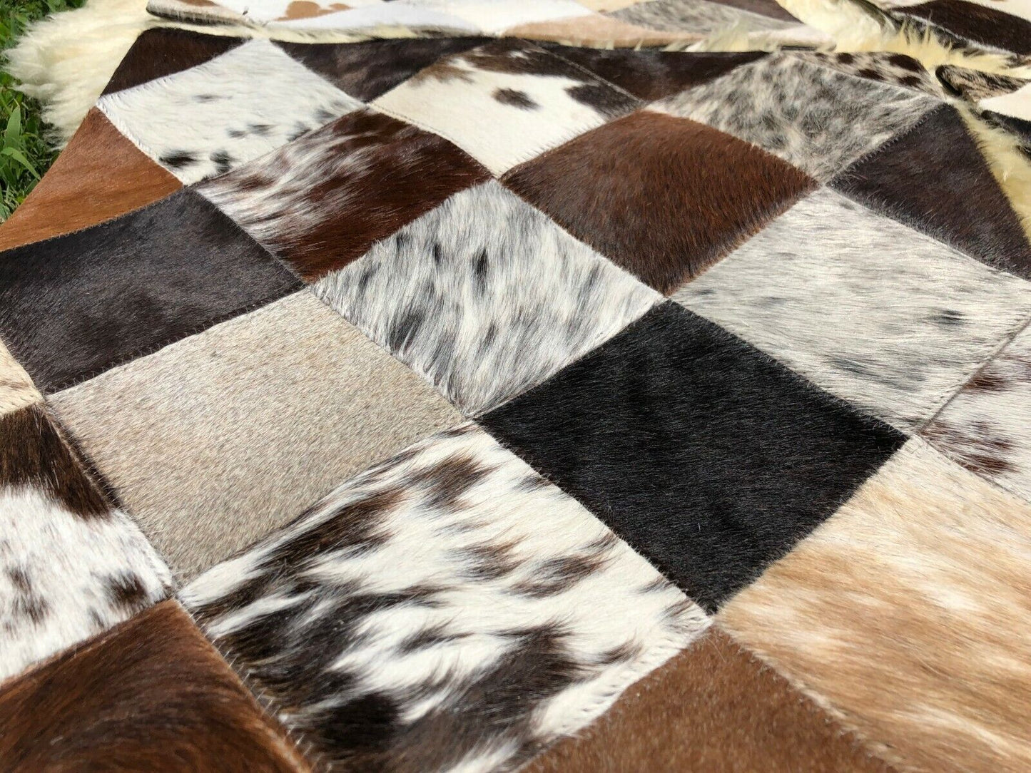 Cowhide Pillows Cushion Covers Leather Real Cow Hide Skin Patchwork 16" x 16" (Set of 2 Covers)