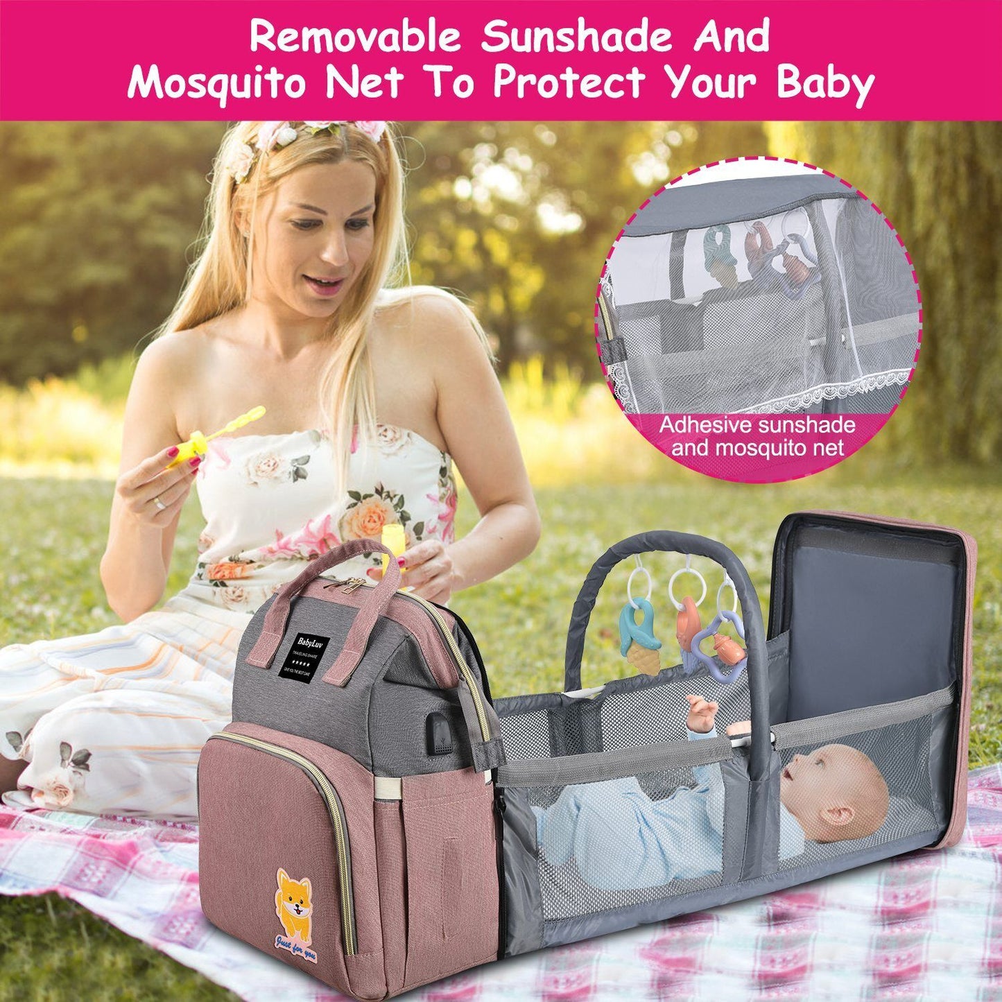 3-in-1 Baby Diaper Bag Backpack with Changing Station Portable Mommy Travel Bag