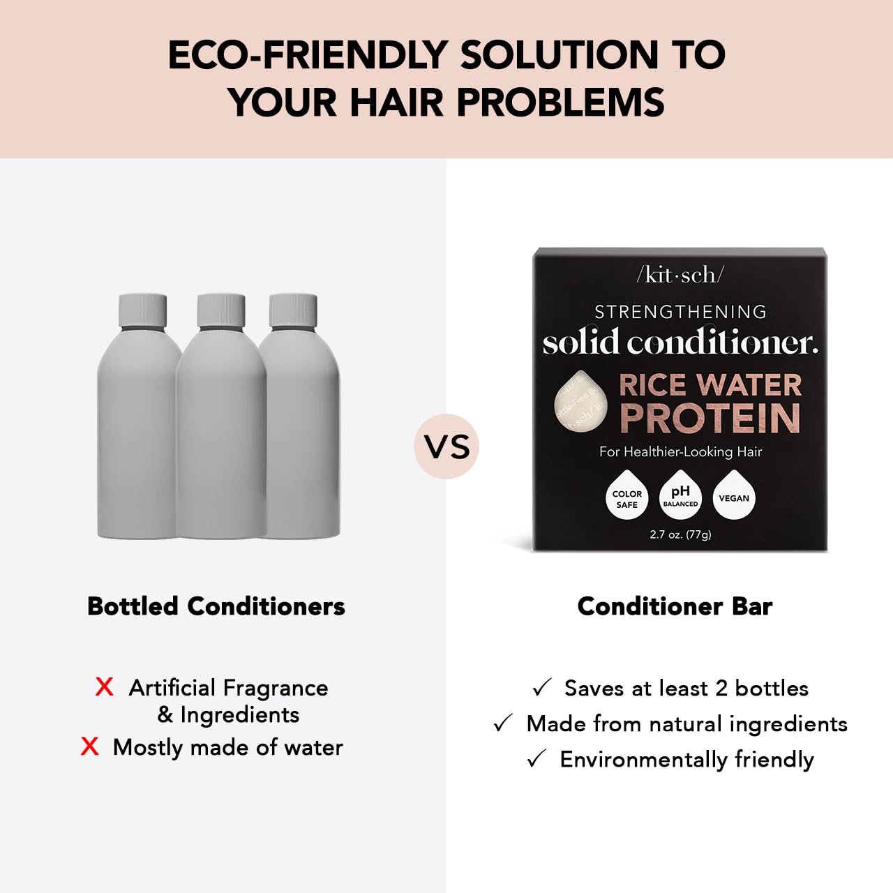 Kitsch Rice Water Shampoo & Conditioner Set - Solid Rice Water Shampoo & Conditioner Bar Soap for Hair Care, Strengthening & Nourishing Soap Bar, Paraben-Free & Sulfate-Free, Made in USA - 2pcs