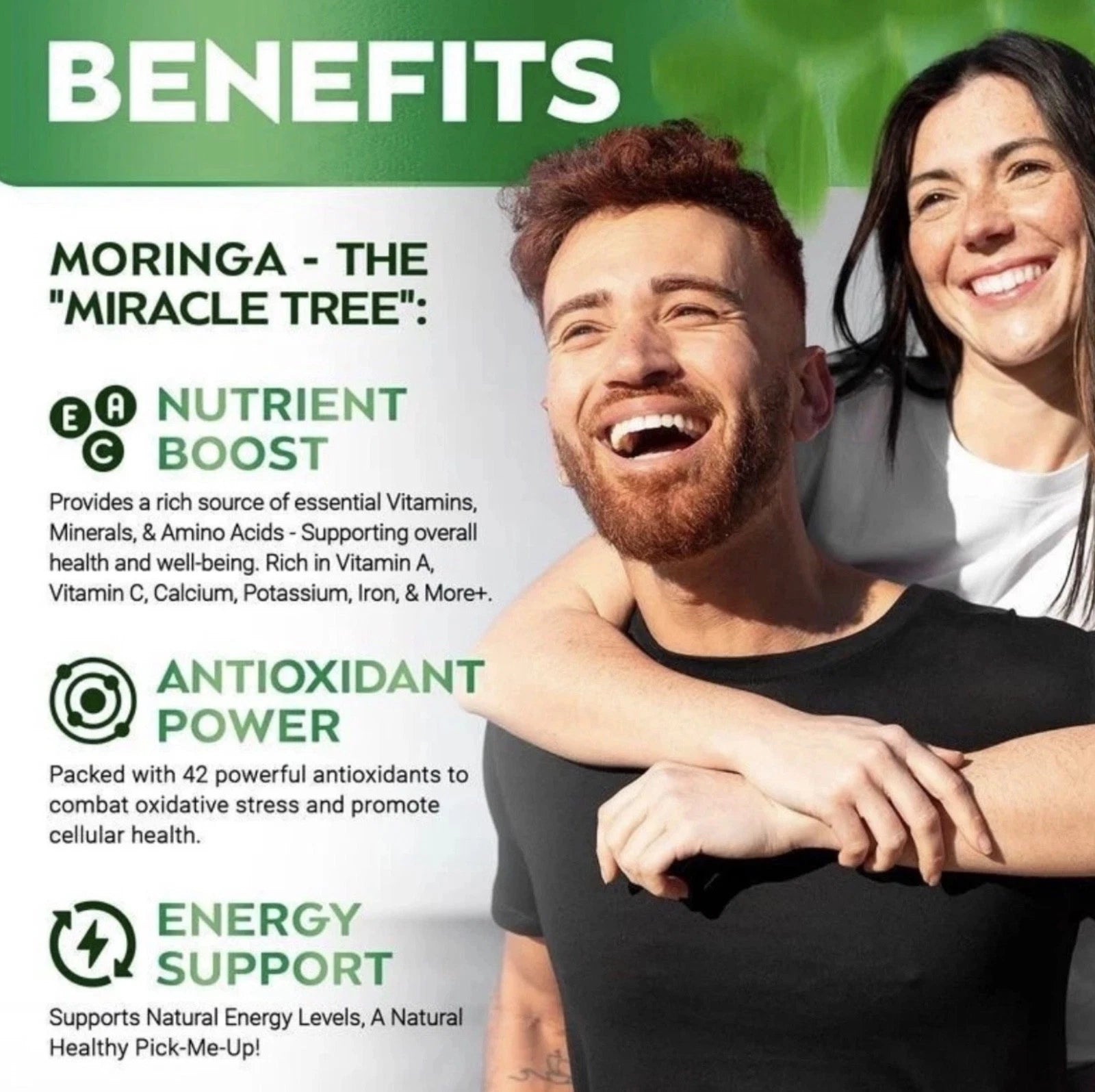 Pure moringa supplement for energy immune digestive and skin support