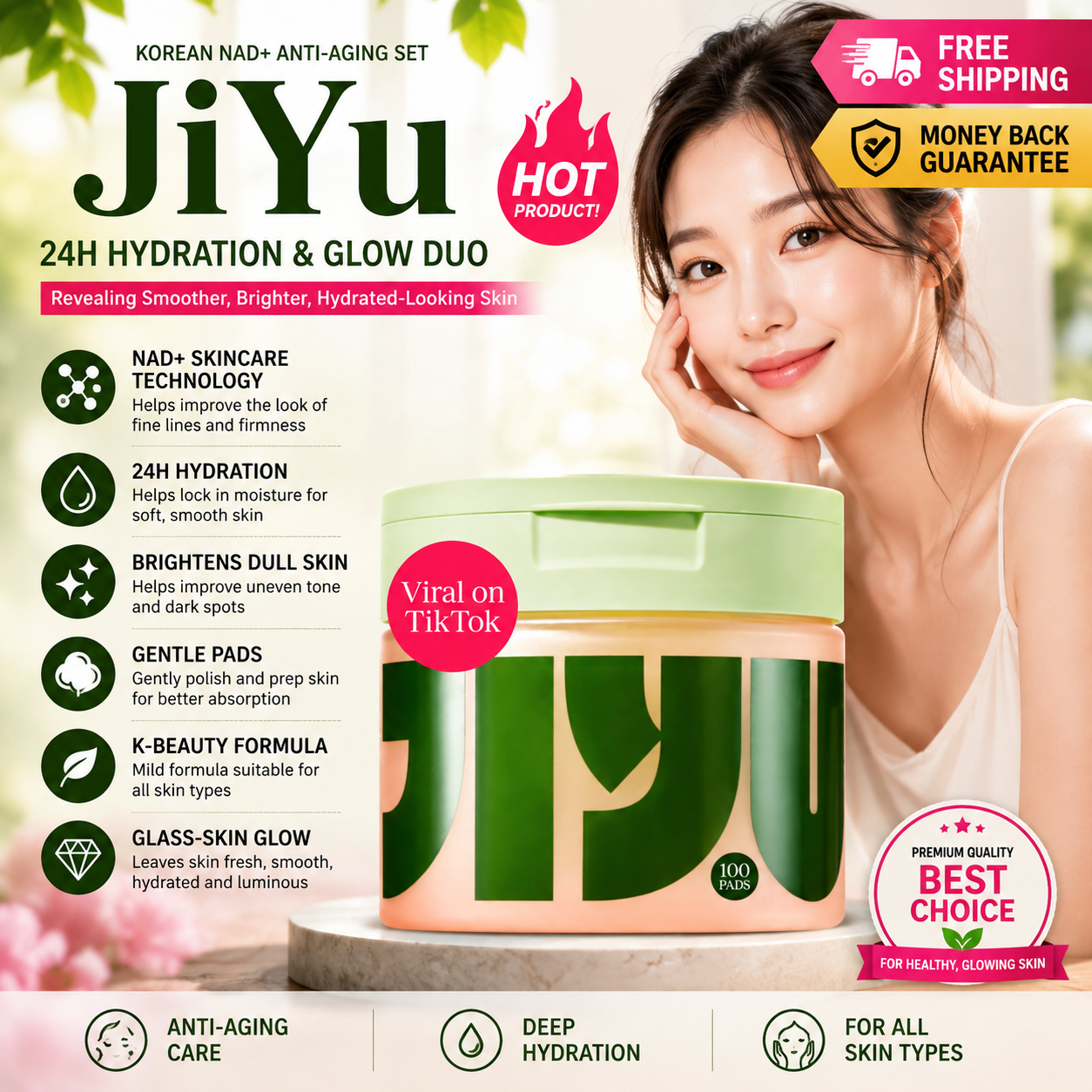 JiYu K-Beauty Snail Mucin Toner Pads with Niacinamide