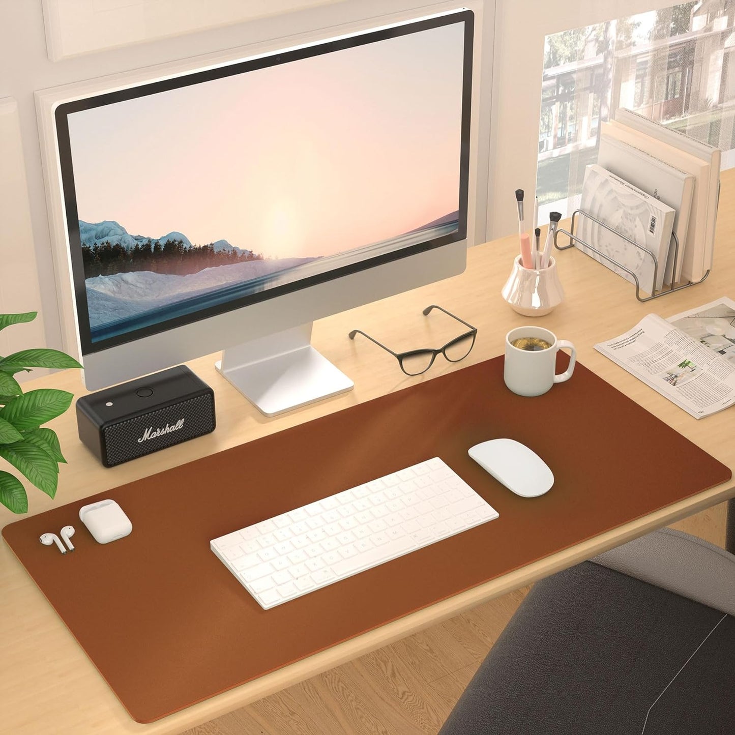 Leather Desk Pad Protector, Mouse Pad, Non-Slip Computer Mat for Desk, PU Leather Office Desk Mat for Home & Office, Waterproof Laptop Desk Blotter Pad for Keyboard and Mouse