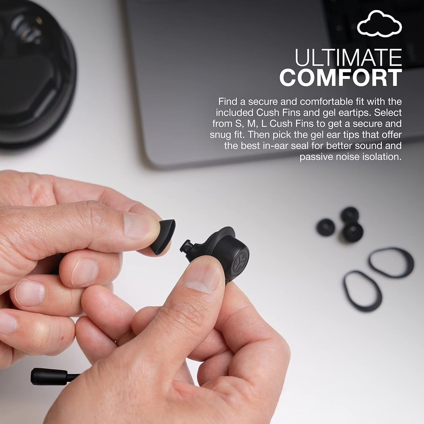 JLab Work Buds True Wireless Earbuds with Boom Mic – Black