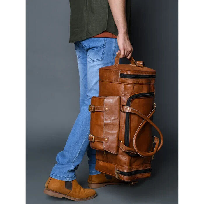 Original Leather Bag Men Duffle Travel Luggage Gym Genuine Overnight Weekend