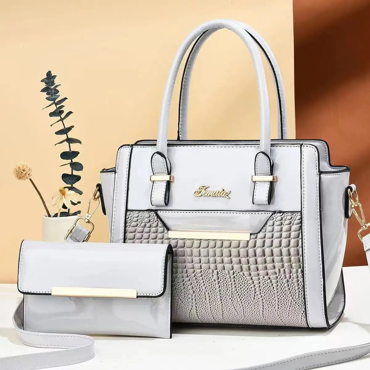 Women Fashion Handbags with large Capacity Crocodile Patterned PU Leather Bag