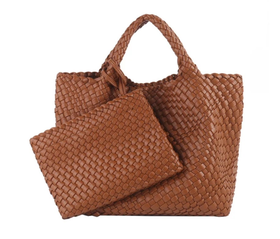 Women PU Leather Knitting Handbag Lady Fashion Classic Tote Female Quality Hand-woven Basket Shoulder Bag Messenger with Purse