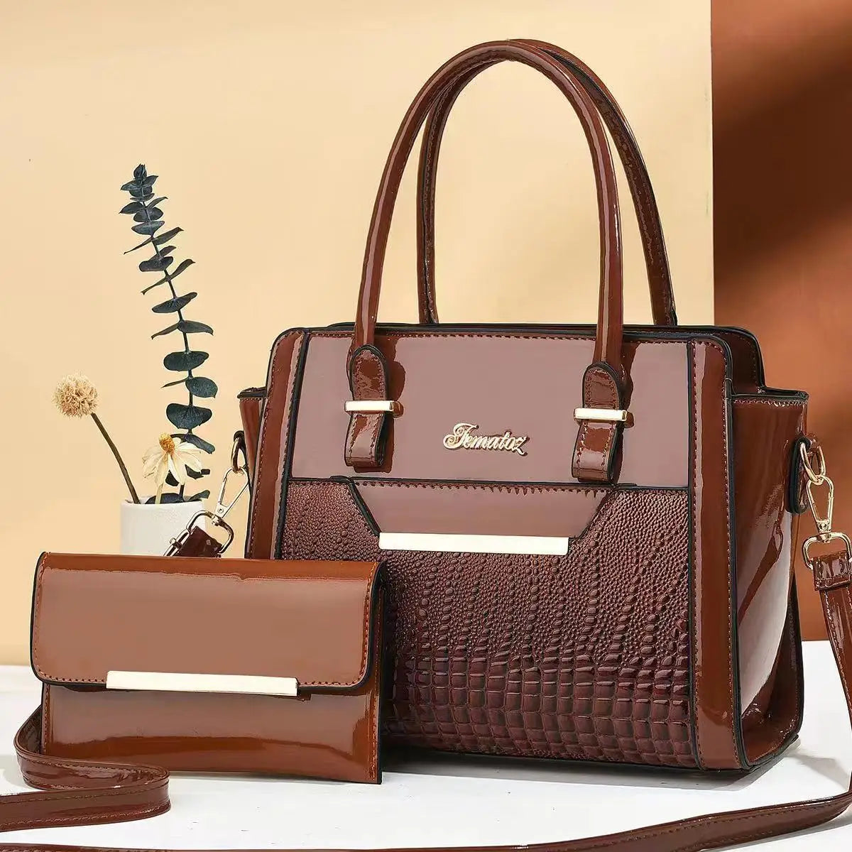 Women Fashion Handbags with large Capacity Crocodile Patterned PU Leather Bag