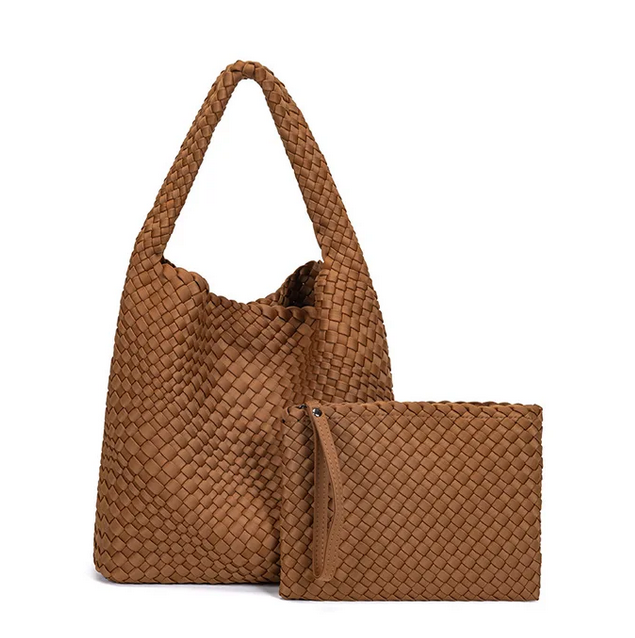 Neoprene Leather Woven Underarm Bag Pure Hand-woven Bags Basket Design Large Capacity Shoulder Bag Commuter Classic Handbag