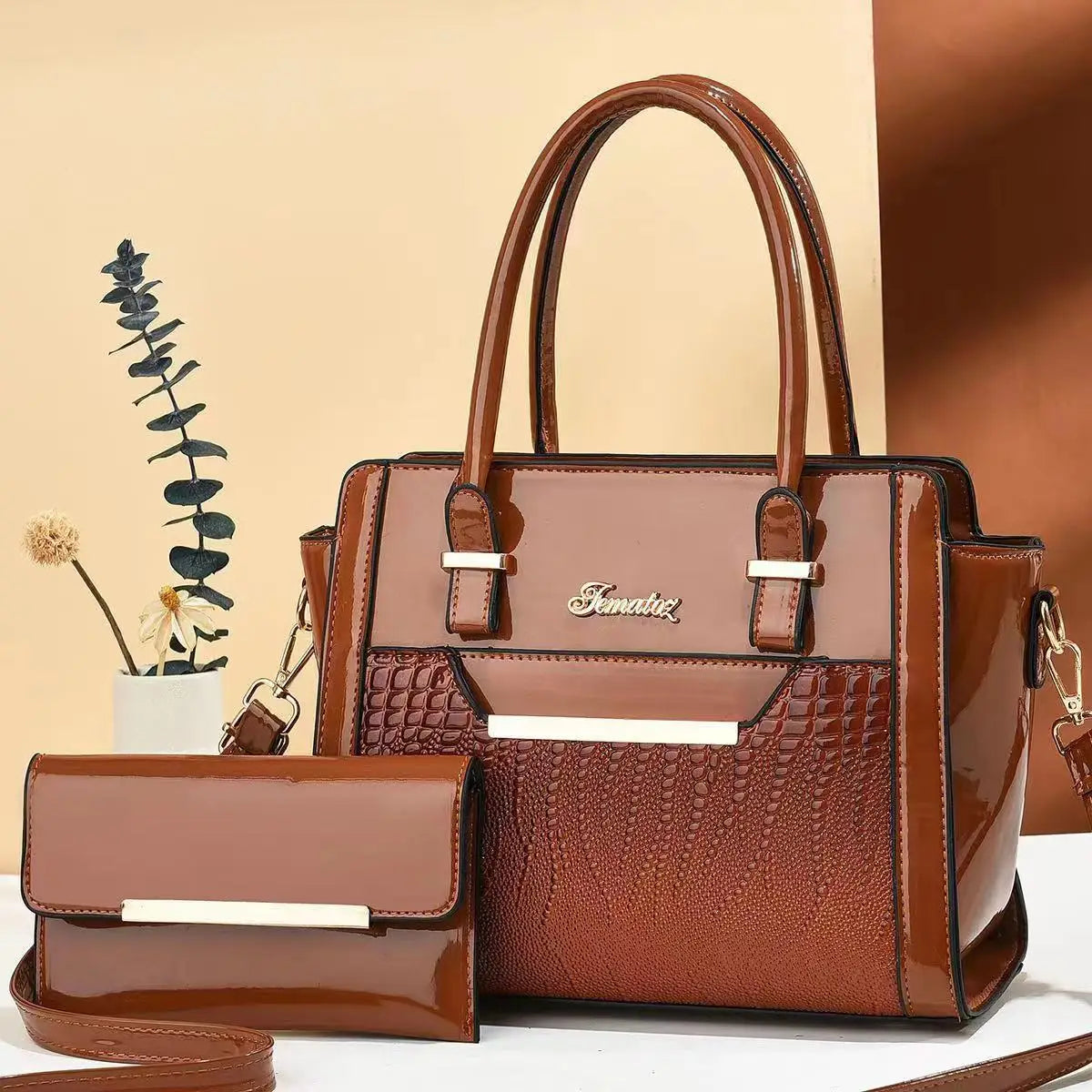 Women Fashion Handbags with large Capacity Crocodile Patterned PU Leather Bag