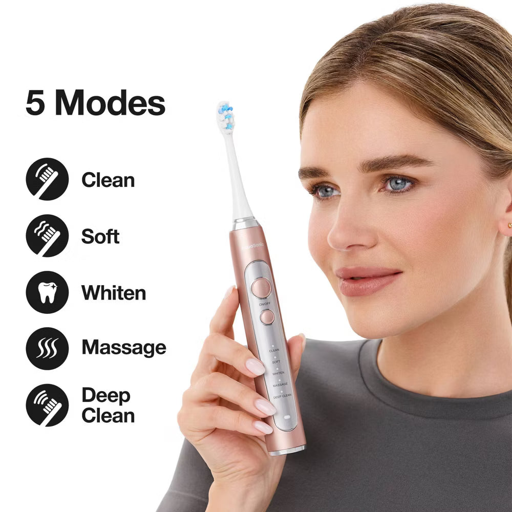 Aquasonic Precision Rechargeable Electric Toothbrush with 4 Brush Heads and