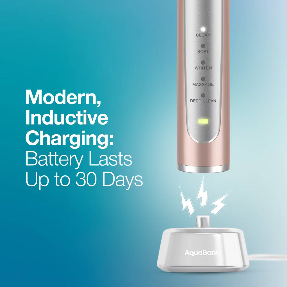 Aquasonic Precision Rechargeable Electric Toothbrush with 4 Brush Heads and