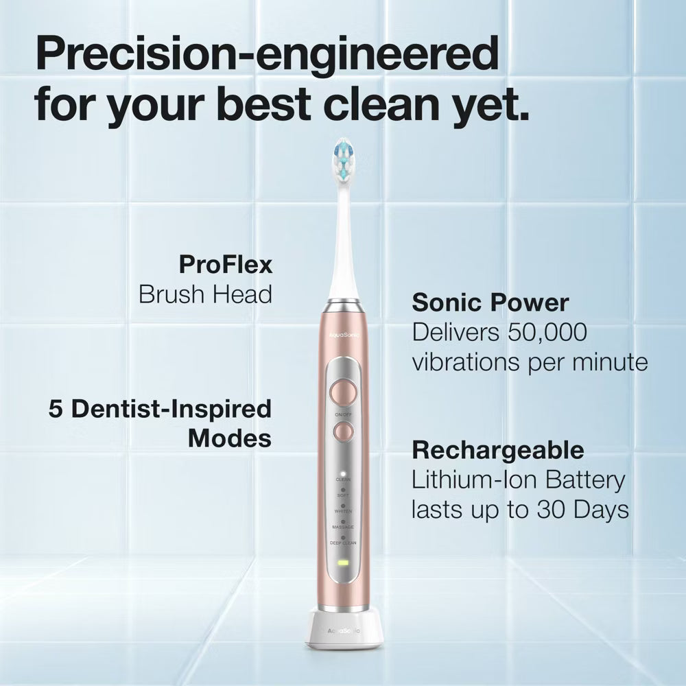 Aquasonic Precision Rechargeable Electric Toothbrush with 4 Brush Heads and
