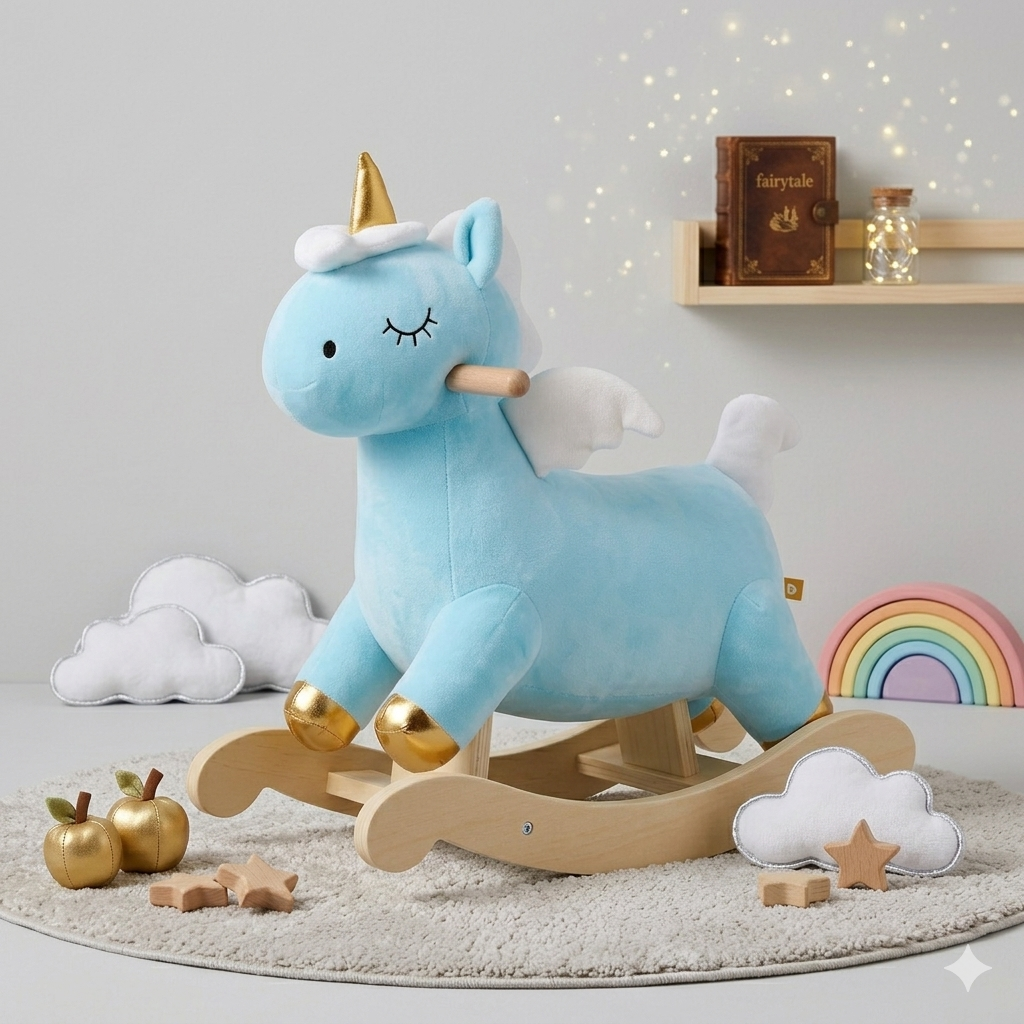 Gigglescape Unicorn Rocker for Toddlers & Kids – Plush Blue Rocking Unicorn Toy
