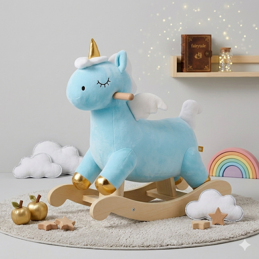 Gigglescape Unicorn Rocker for Toddlers & Kids – Plush Blue Rocking Unicorn Toy