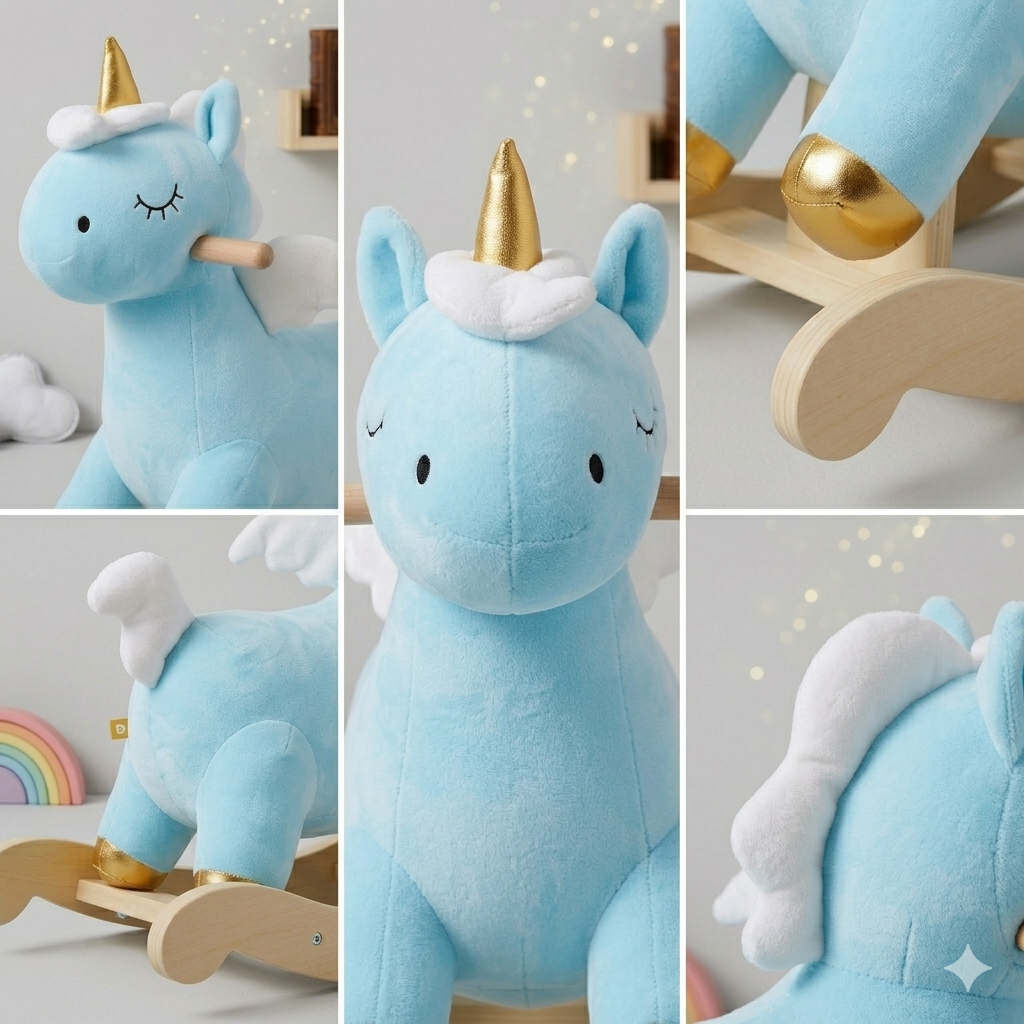 Gigglescape Unicorn Rocker for Toddlers & Kids – Plush Blue Rocking Unicorn Toy