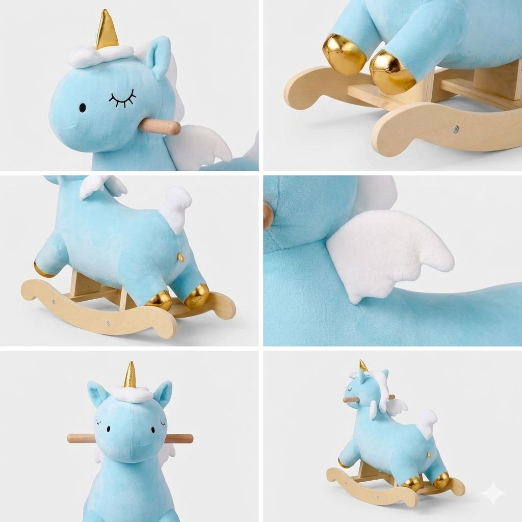 Gigglescape Unicorn Rocker for Toddlers & Kids – Plush Blue Rocking Unicorn Toy