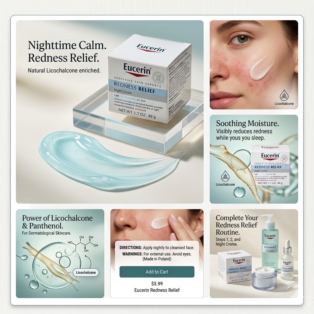 Eucerin Redness Relief Night Cream – 1.7 oz Sensitive Skin Moisturizer