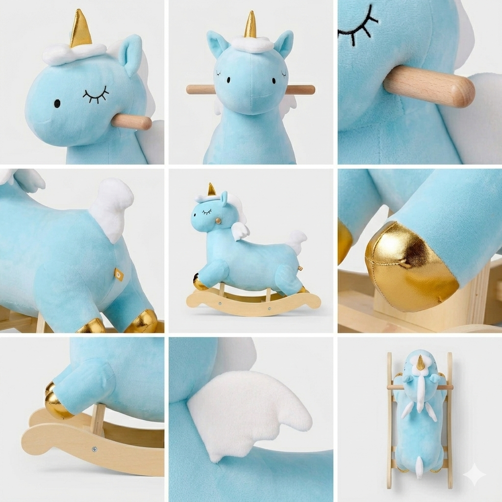 Gigglescape Unicorn Rocker for Toddlers & Kids – Plush Blue Rocking Unicorn Toy