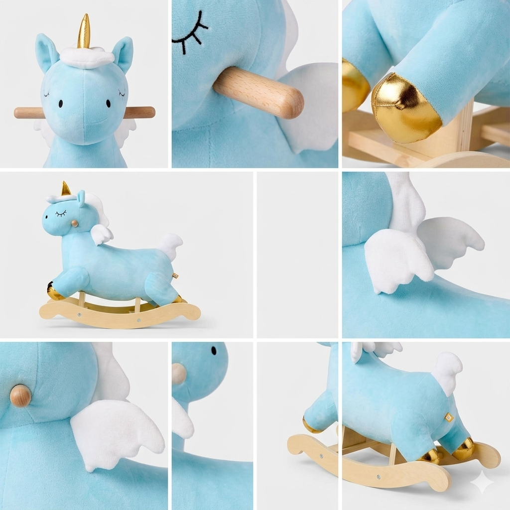 Gigglescape Unicorn Rocker for Toddlers & Kids – Plush Blue Rocking Unicorn Toy