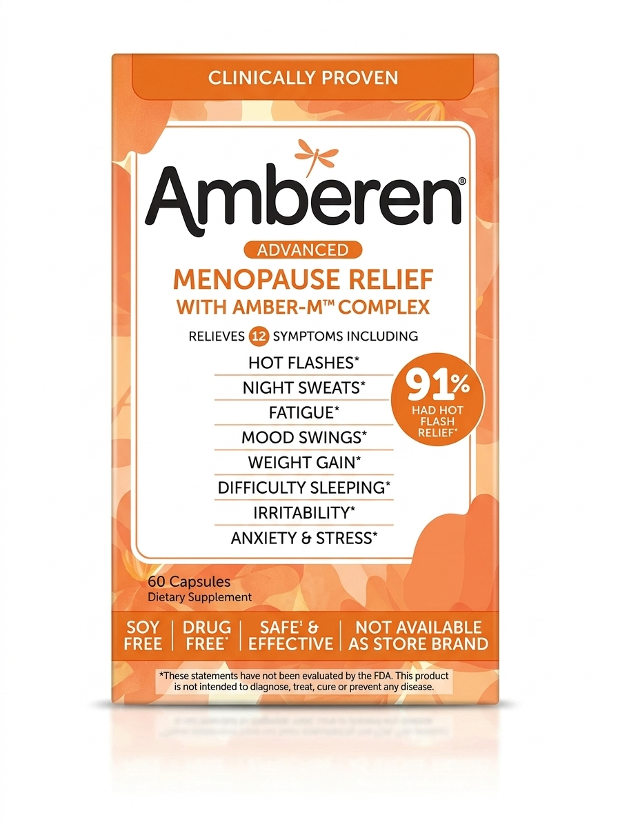 Amberen Multi-Symptom Menopause Support Supplement for Women – Hot Flash & Night Sweat Relief – 60 Capsules