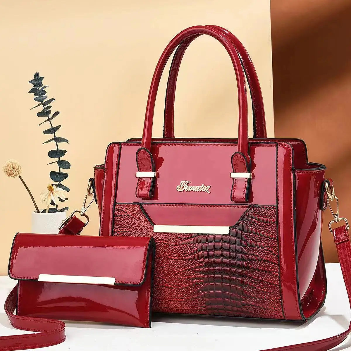 Women Fashion Handbags with large Capacity Crocodile Patterned PU Leather Bag