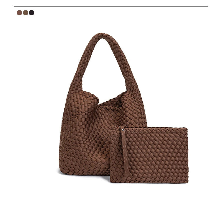 Neoprene Leather Woven Underarm Bag Pure Hand-woven Bags Basket Design Large Capacity Shoulder Bag Commuter Classic Handbag