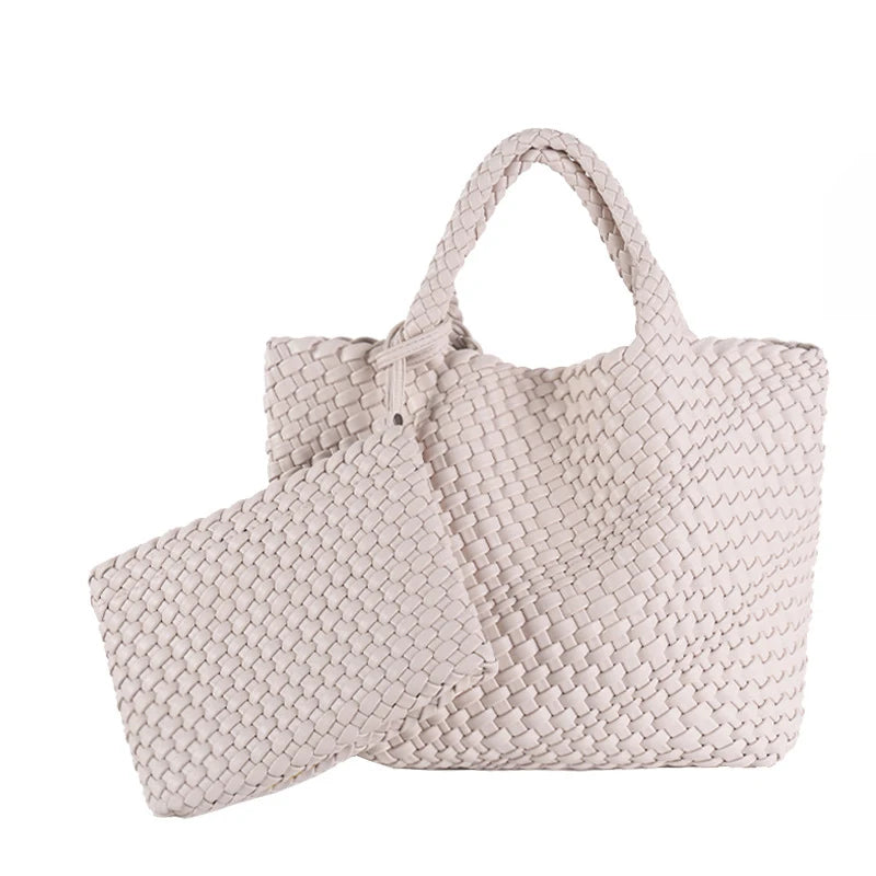 Women PU Leather Knitting Handbag Lady Fashion Classic Tote Female Quality Hand-woven Basket Shoulder Bag Messenger with Purse