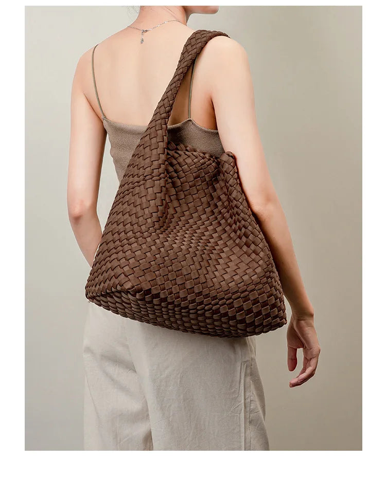 Neoprene Leather Woven Underarm Bag Pure Hand-woven Bags Basket Design Large Capacity Shoulder Bag Commuter Classic Handbag