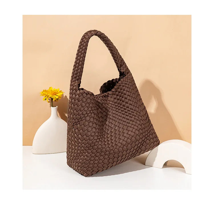 Neoprene Leather Woven Underarm Bag Pure Hand-woven Bags Basket Design Large Capacity Shoulder Bag Commuter Classic Handbag