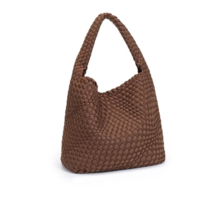 Neoprene Leather Woven Underarm Bag Pure Hand-woven Bags Basket Design Large Capacity Shoulder Bag Commuter Classic Handbag