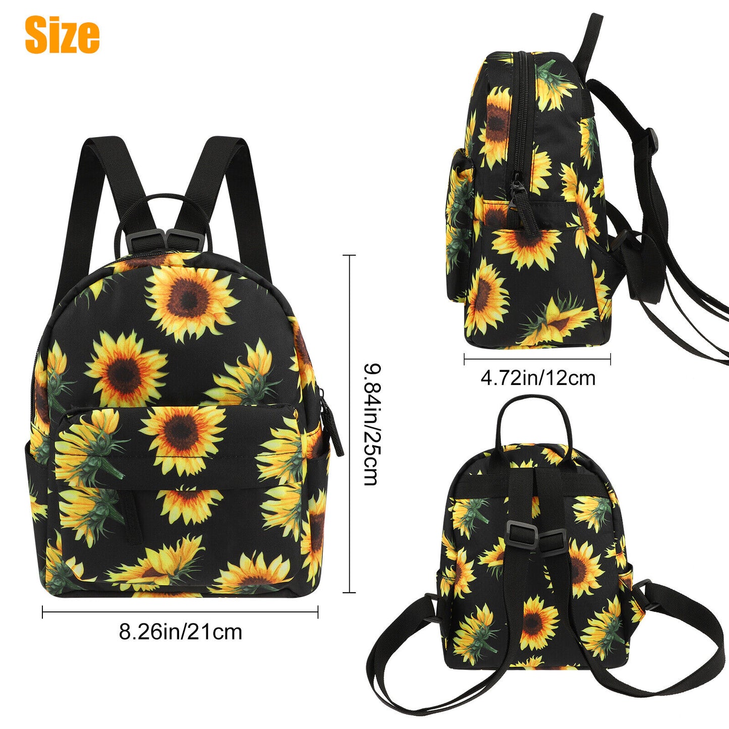 Waterproof Sunflower Backpack Women Purse Shoulder Rucksack Travel Bag Handbag