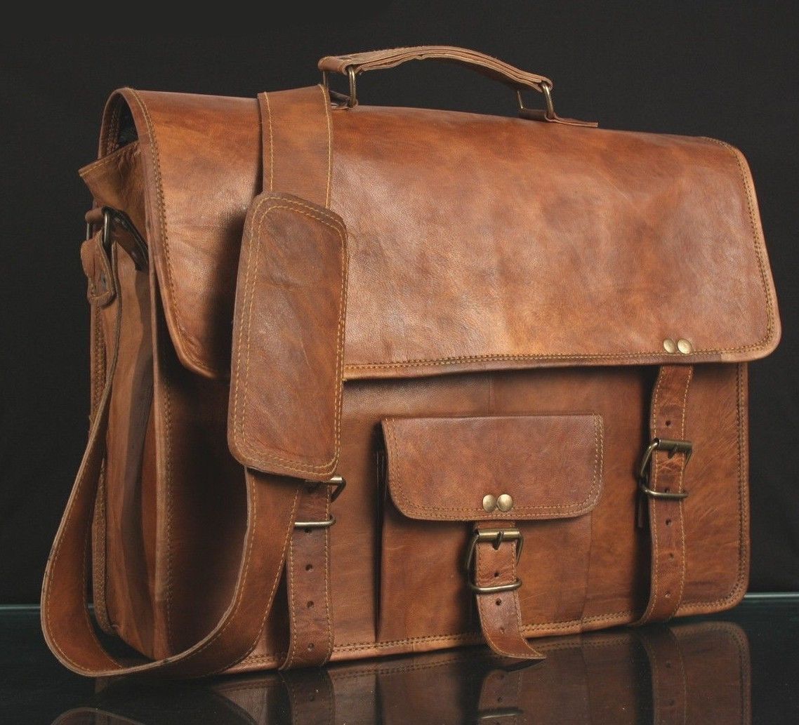 Laptop Bag Men's Genuine Vintage Brown Leather Messenger Shoulder Briefcase