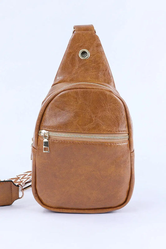 Brown Crossbody PU Leather Sling Bag