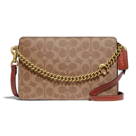 Coach Signature Chain Tan Rust Calf Leather Crossbody Bag For Women