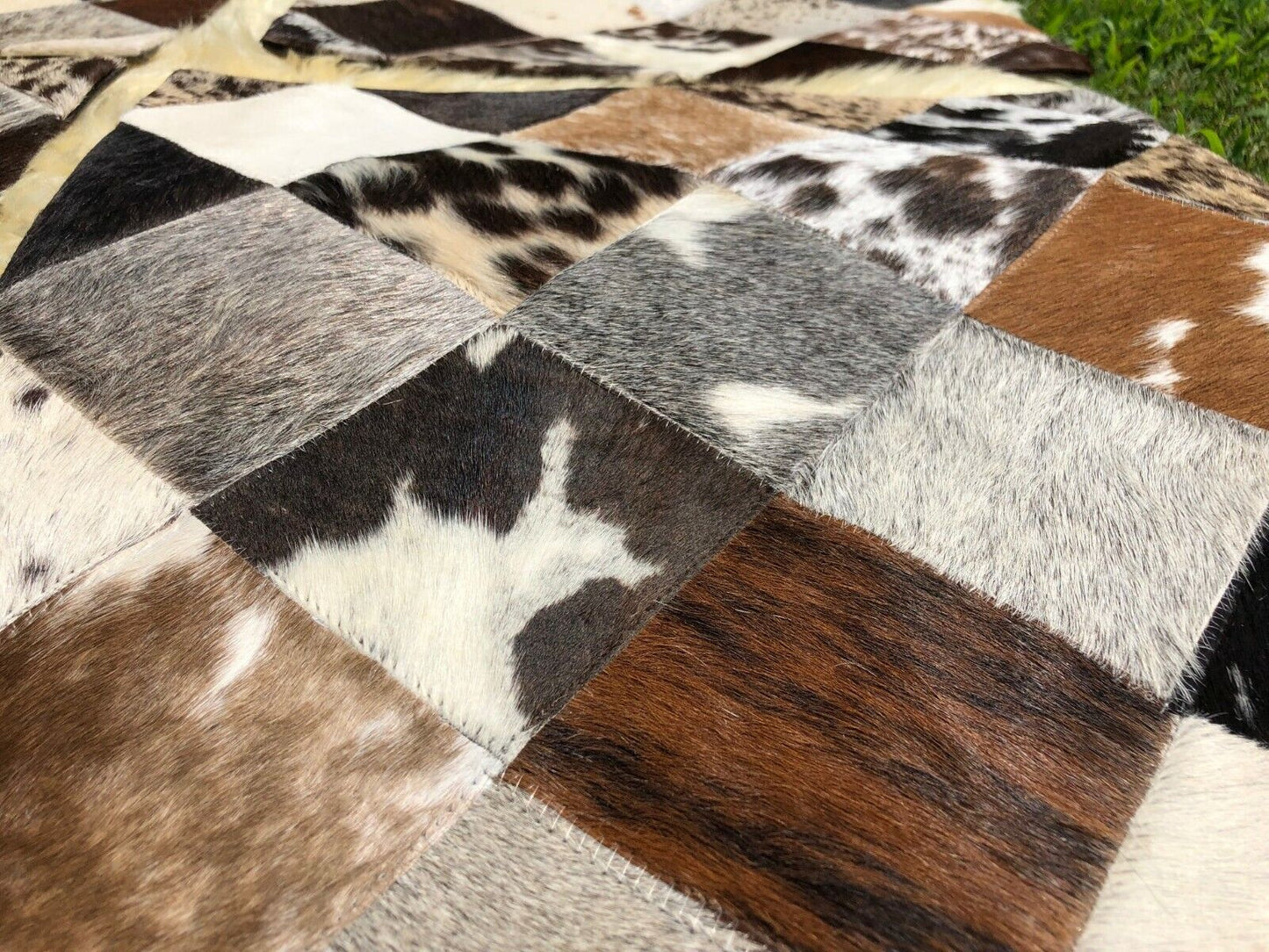 Cowhide Pillows Cushion Covers Leather Real Cow Hide Skin Patchwork 16" x 16" (Set of 2 Covers)