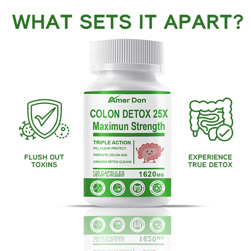 Detox  Colon Liver Gut Cleanse Toxins Energy Boost Weight Loss Capsules  120 ct