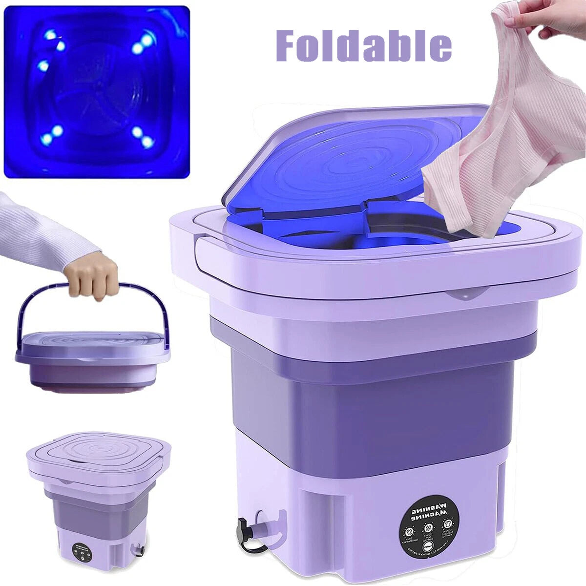 Portable Foldable Mini Washing Machine with Spin Dryer – 8L Compact Travel Washer for Underwear, Baby Clothes & Small Laundry