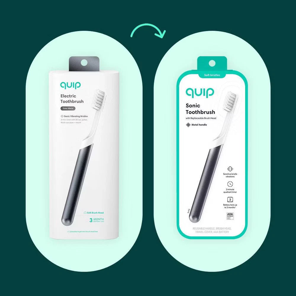 Quip Sonic Electric Metal Toothbrush with Travel Case Slate