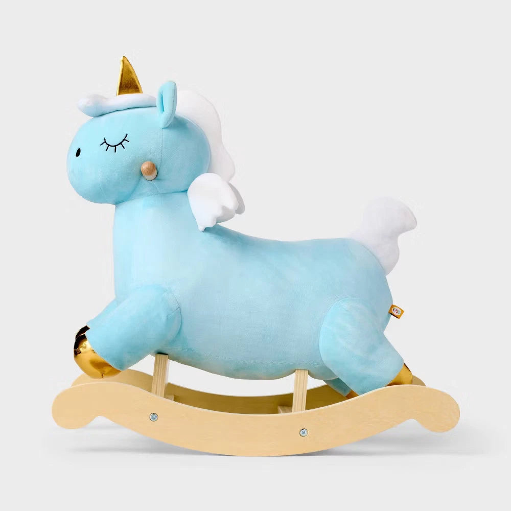 Gigglescape Unicorn Rocker for Toddlers & Kids – Plush Blue Rocking Unicorn Toy