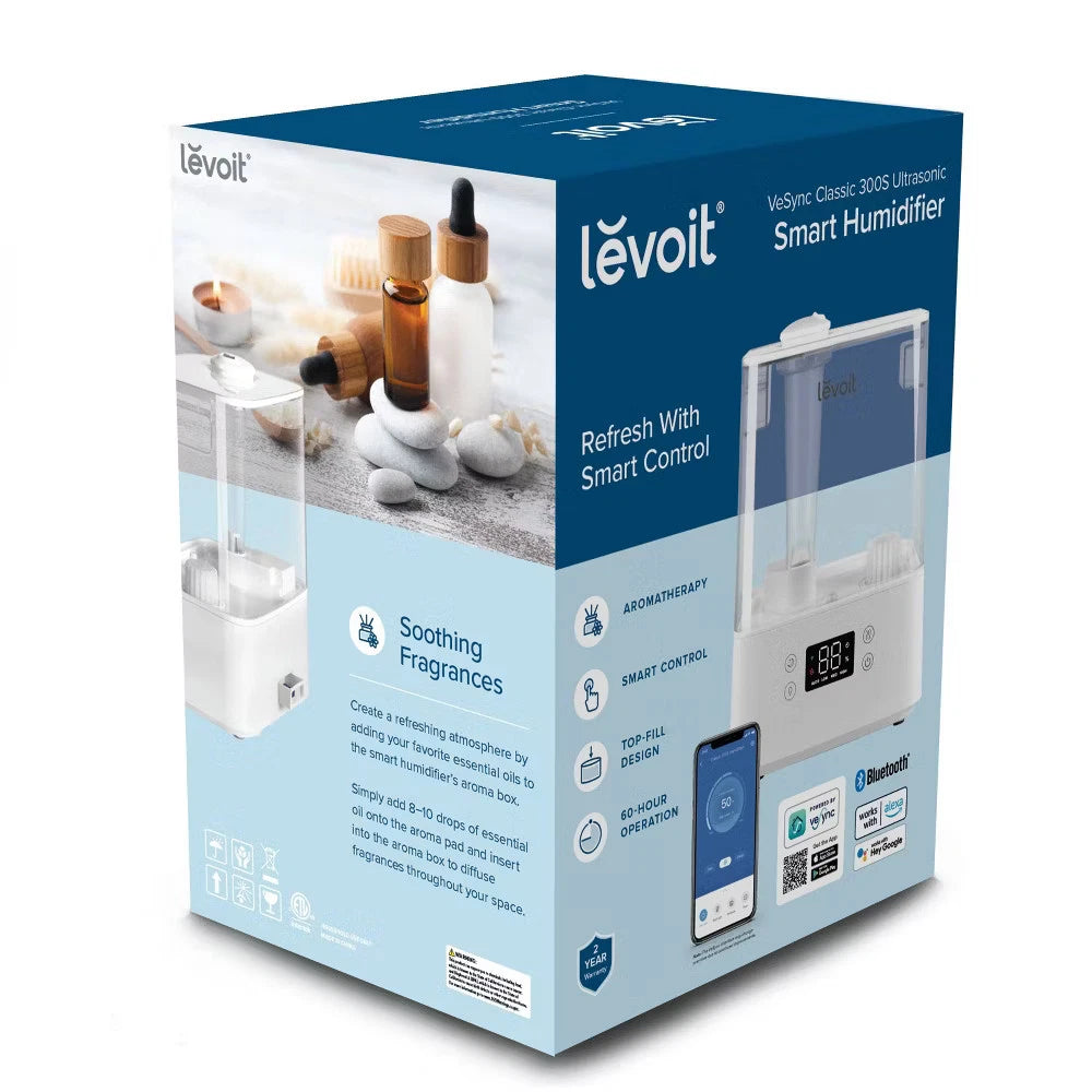 Levoit Classic 300S Smart Ultrasonic Humidifier – 6L Large Capacity Cool Mist for Bedroom & Home, Works with Alexa & Google Assistant, White