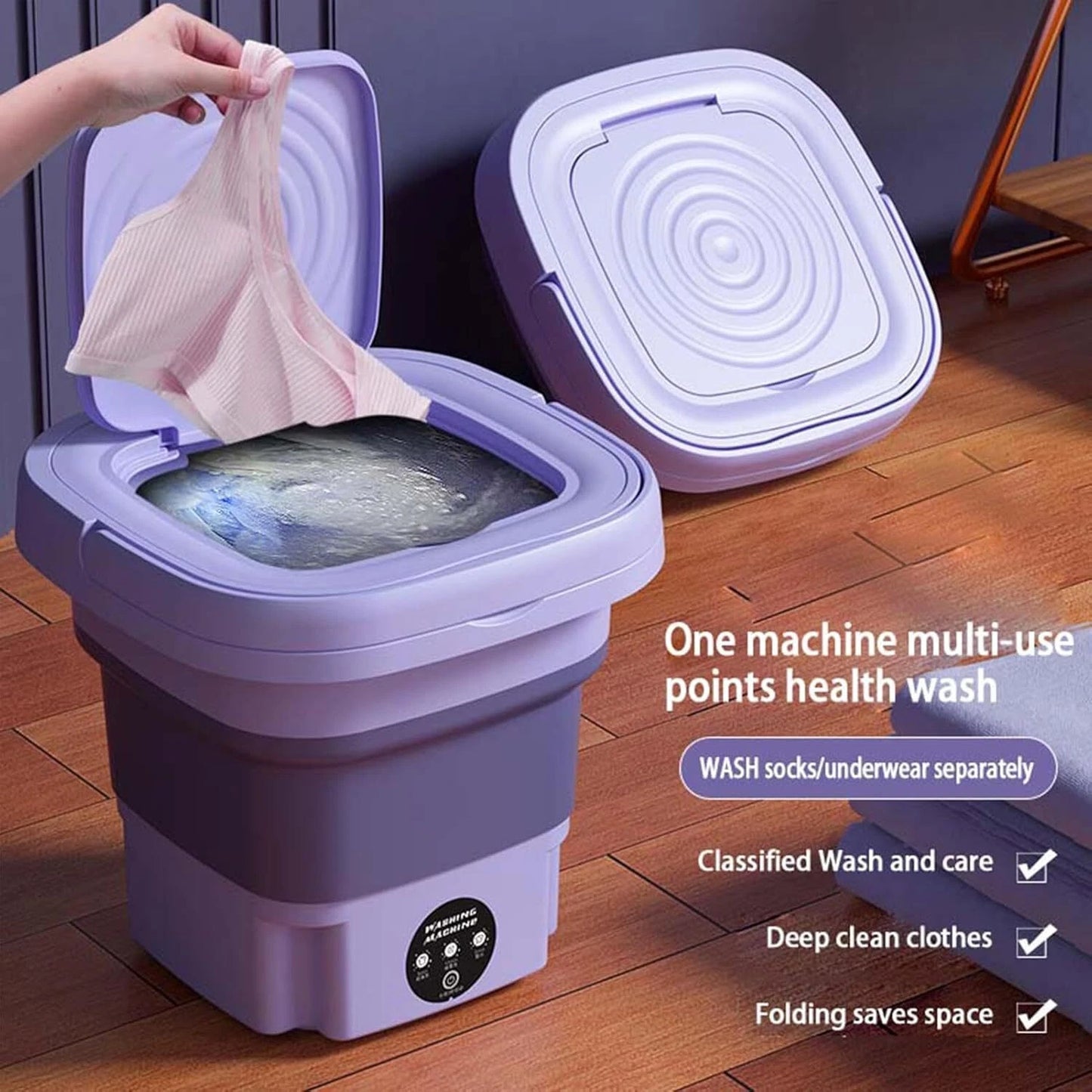 Portable Foldable Mini Washing Machine with Spin Dryer – 8L Compact Travel Washer for Underwear, Baby Clothes & Small Laundry