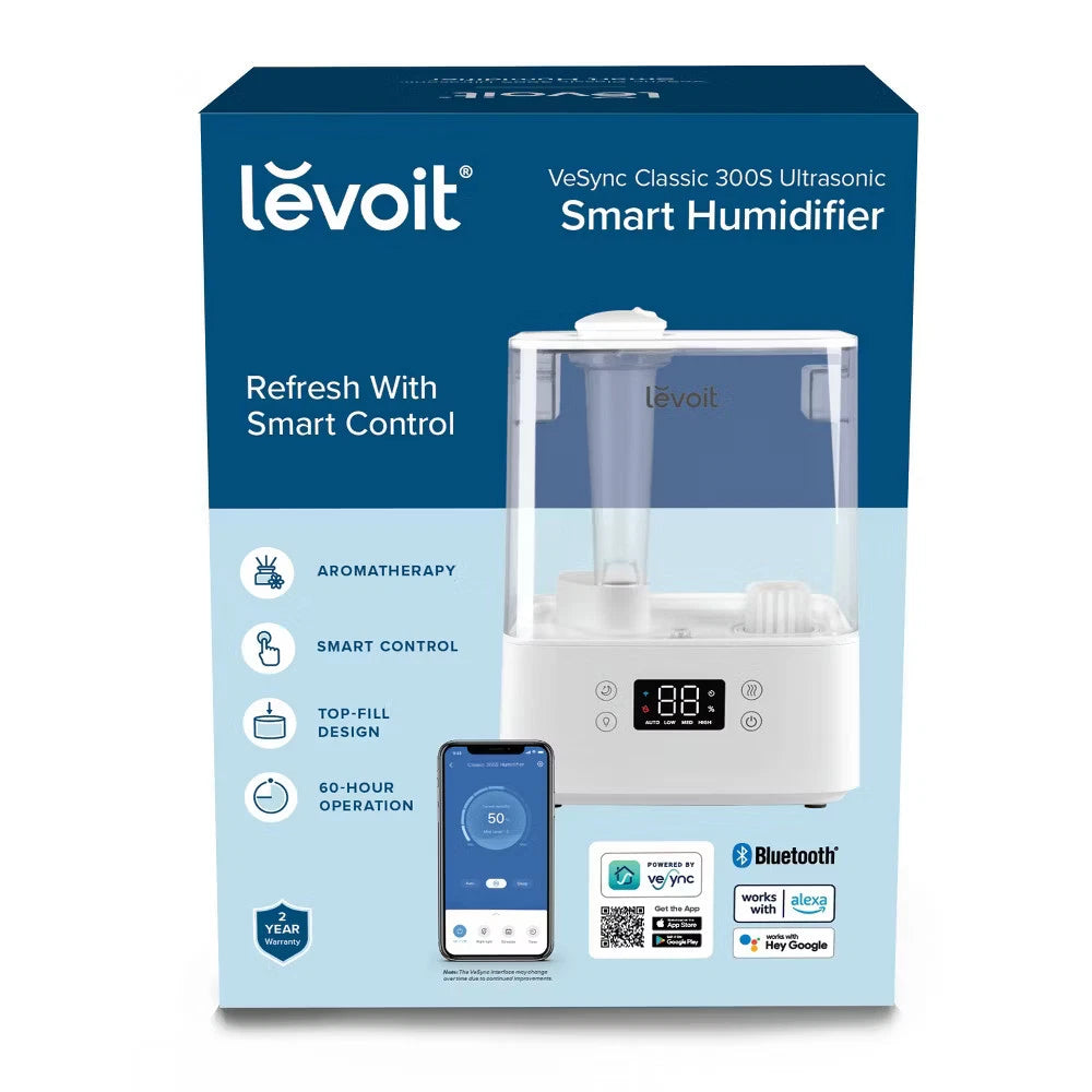 Levoit Classic 300S Smart Ultrasonic Humidifier – 6L Large Capacity Cool Mist for Bedroom & Home, Works with Alexa & Google Assistant, White