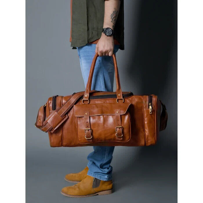 Original Leather Bag Men Duffle Travel Luggage Gym Genuine Overnight Weekend